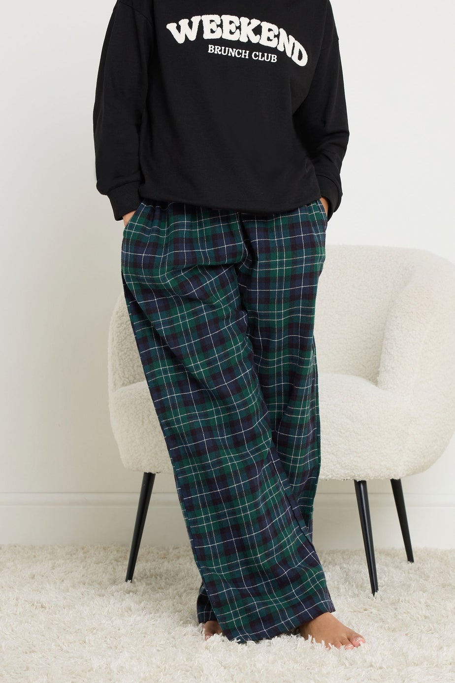 PixieGirl Petite Navy Blue Cotton Check Pyjama Bottoms