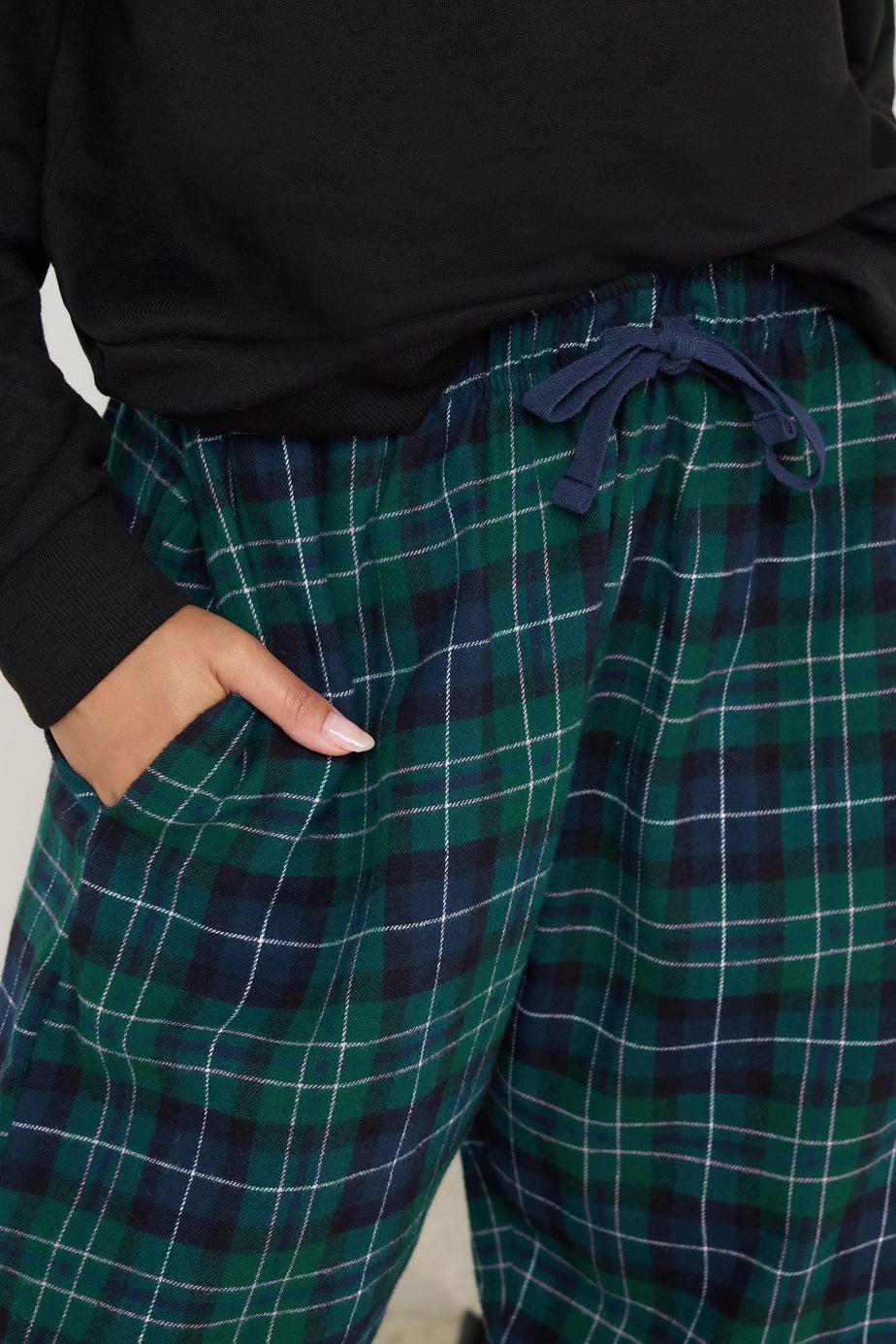 PixieGirl Petite Navy Blue Cotton Check Pyjama Bottoms