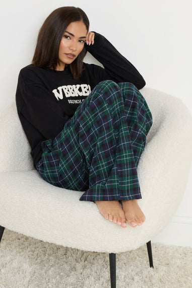 PixieGirl Petite Navy Blue Cotton Check Pyjama Bottoms