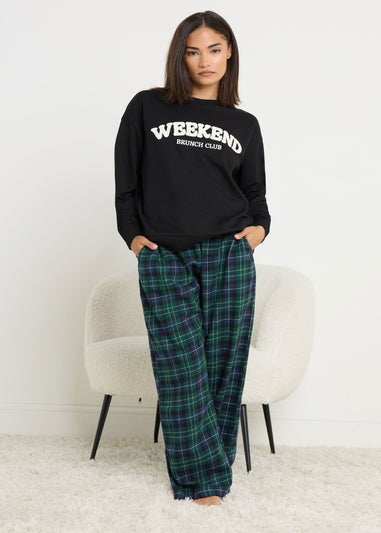 PixieGirl Petite Navy Blue Cotton Check Pyjama Bottoms