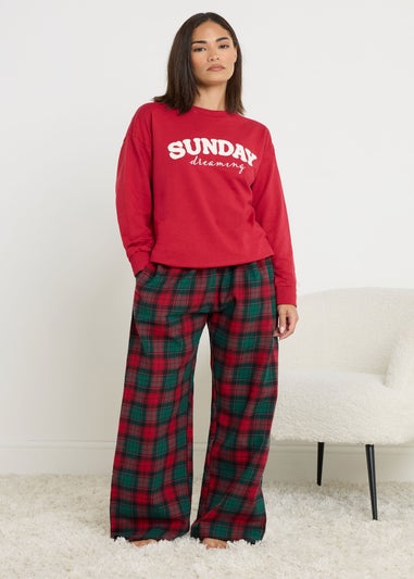 PixieGirl Petite Red Cotton Check Pyjama Bottoms