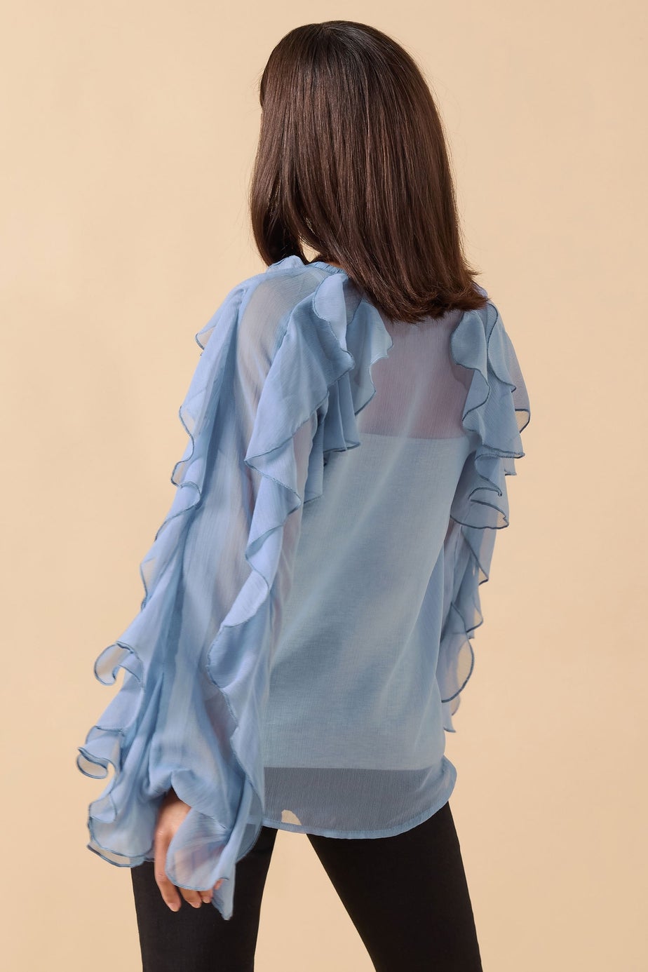 PixieGirl Petite Blue Chiffon Frill Blouse
