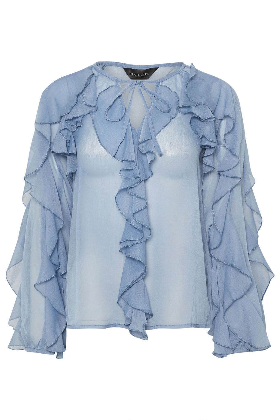 PixieGirl Petite Blue Chiffon Frill Blouse