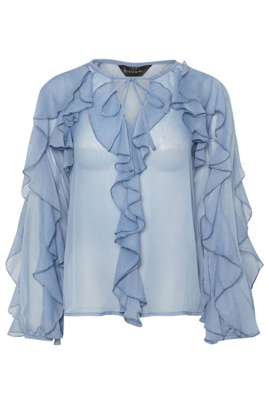PixieGirl Petite Blue Chiffon Frill Blouse