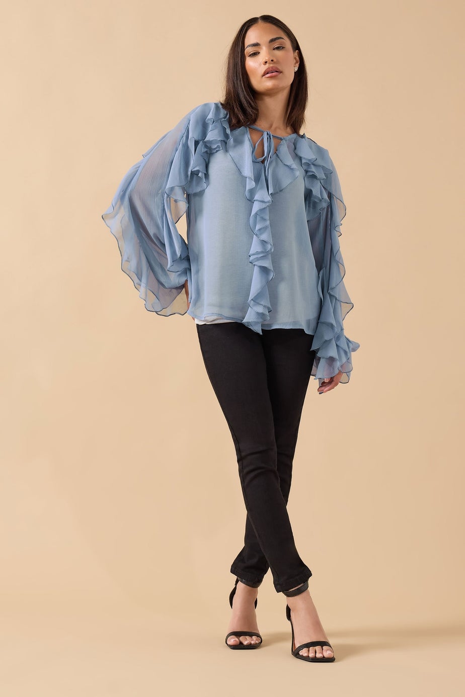 PixieGirl Petite Blue Chiffon Frill Blouse