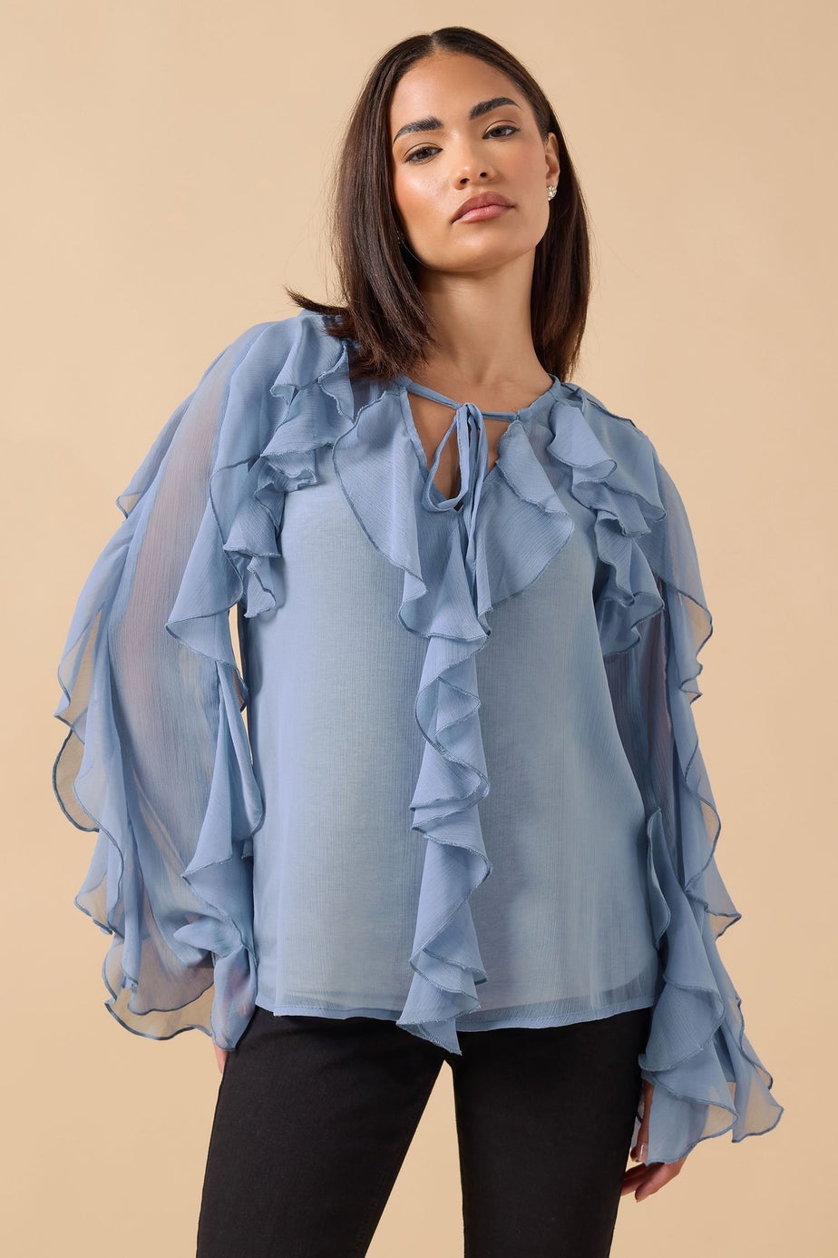PixieGirl Petite Blue Chiffon Frill Blouse