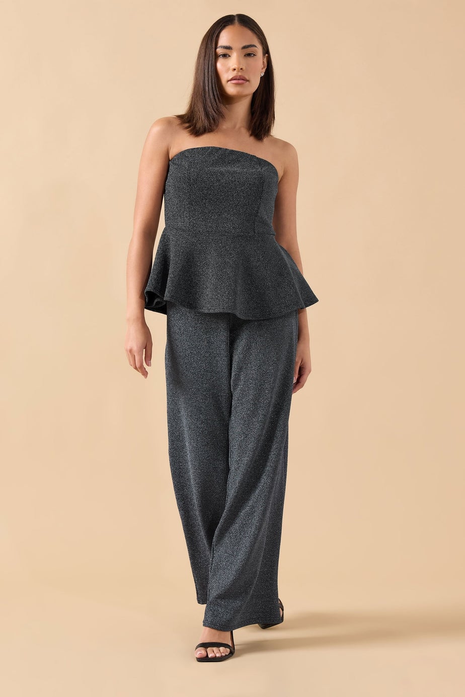 PixieGirl Petite Black Sparkle Peplum Bandeau Top