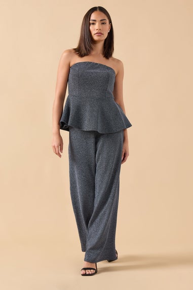 PixieGirl Petite Black Sparkle Peplum Bandeau Top