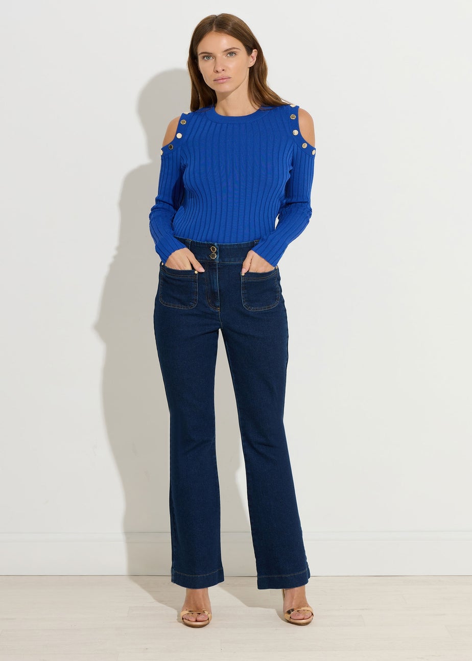 Star By Julien Macdonald Blue Button Detail Cold Shoulder Jumper