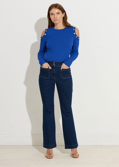 Star By Julien Macdonald Blue Button Detail Cold Shoulder Jumper