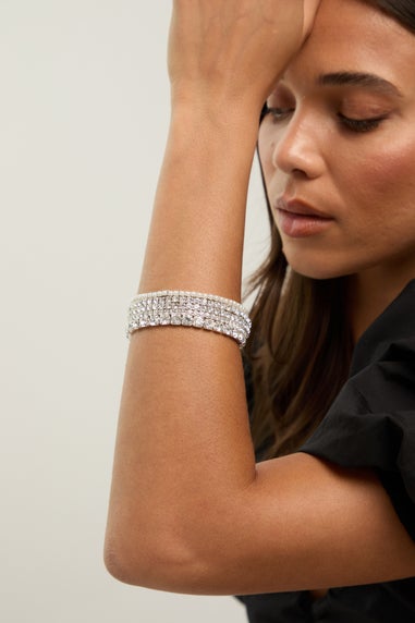 Mood Silver Crystal & Pearl Multipack Stretch Bracelets Pack of 5