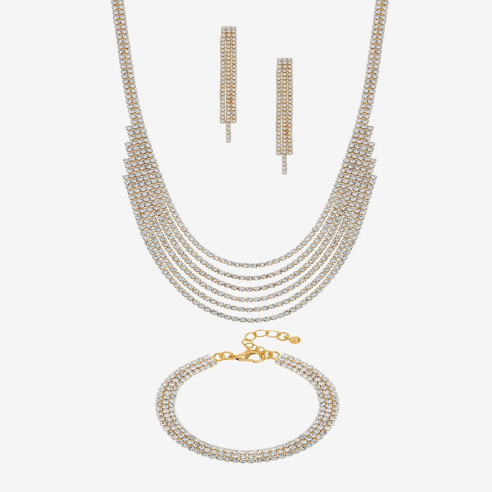 Mood Gold Crystal Multirow Three Piece Set