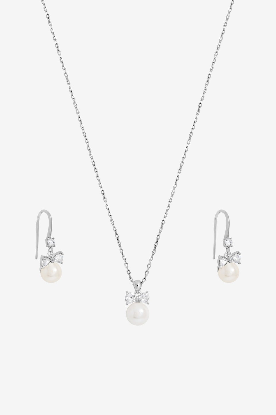 Jon Richard Rhodium Plated Crystal Bow and Pearl Drop Set Gift Box