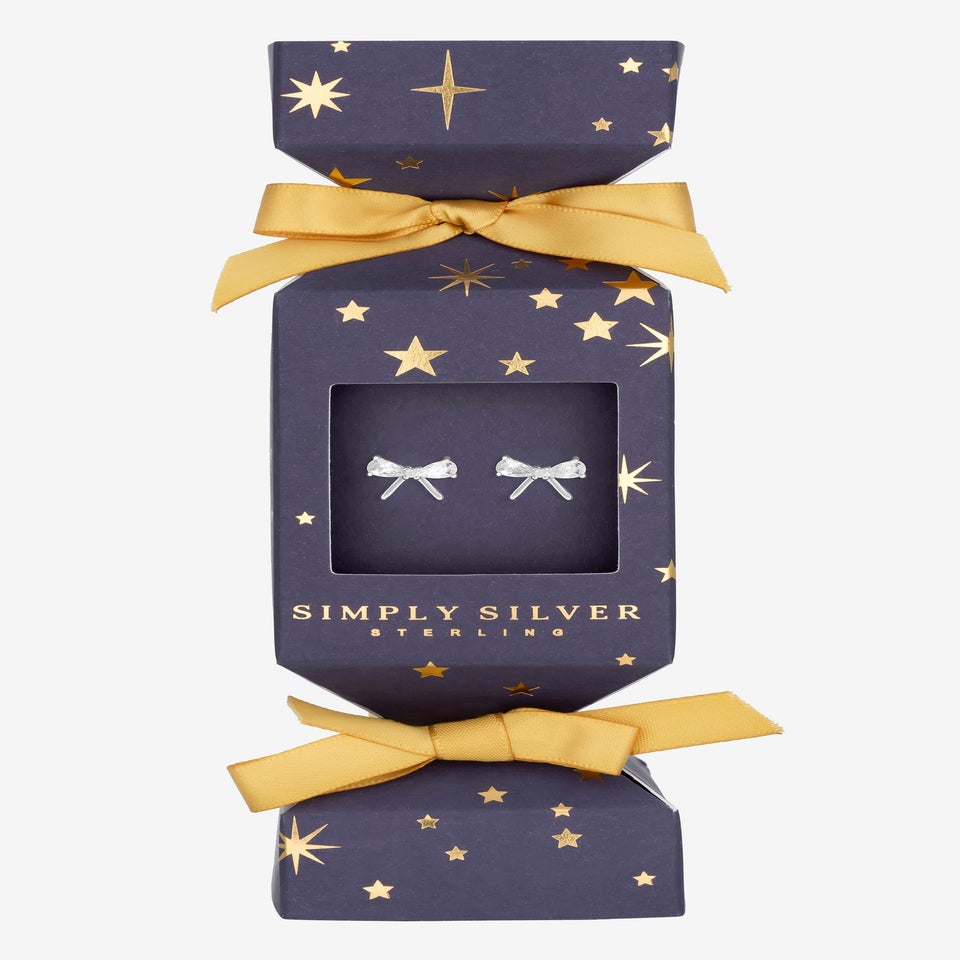 Simply Silver Sterling Silver 925 Cubic Zirconia Bow Earrings Gift Cracker