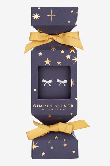 Simply Silver Sterling Silver 925 Cubic Zirconia Bow Earrings Gift Cracker