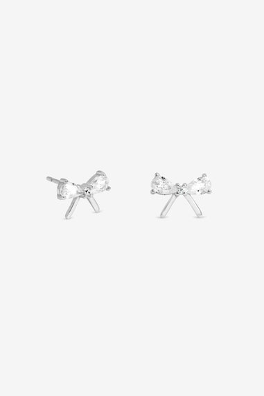 Simply Silver Sterling Silver 925 Cubic Zirconia Bow Earrings Gift Cracker