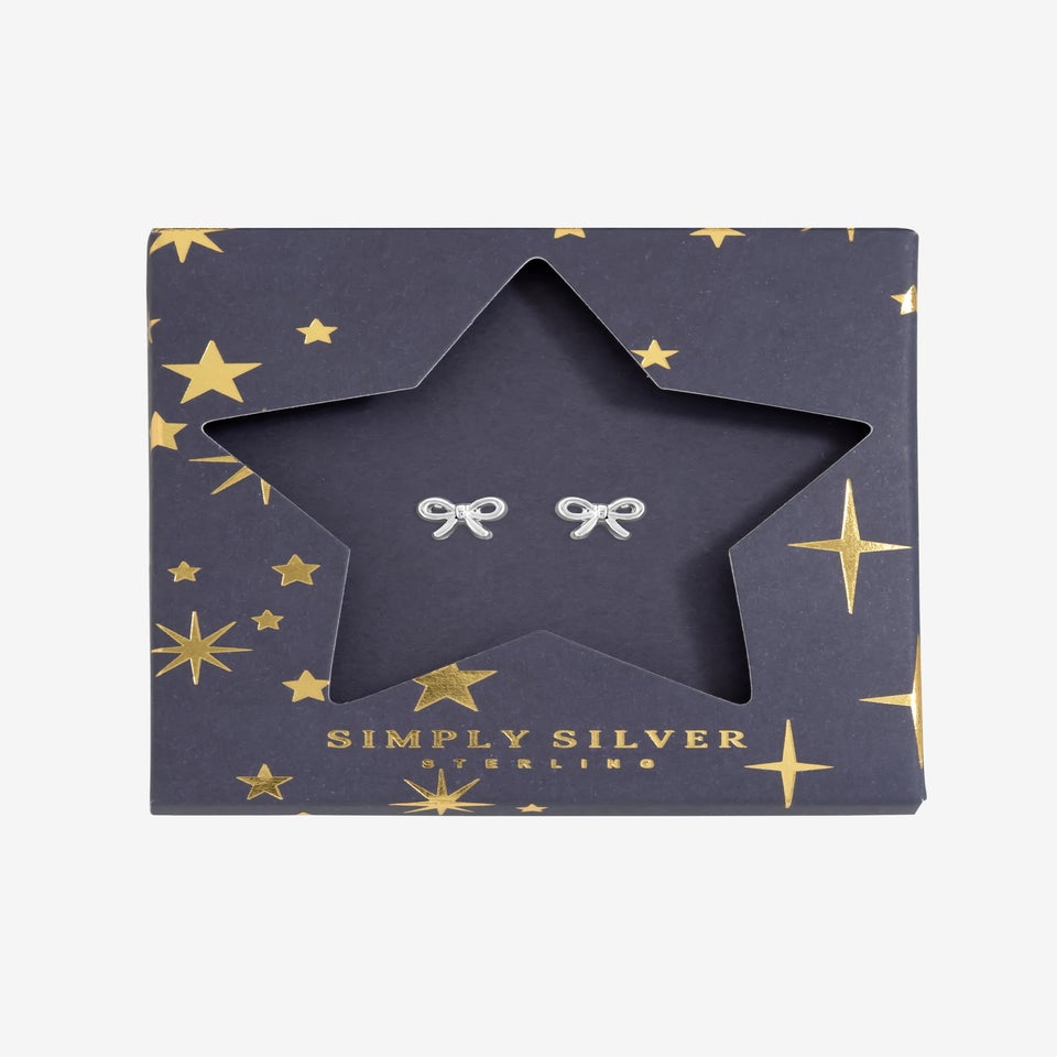 Simply Silver Sterling Silver 925 Polished Bow Earrings Gift Sleeve