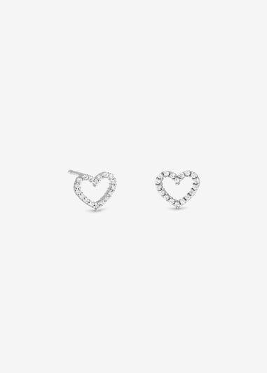 Simply Silver Sterling Silver 925 Cubic Zirconia Open Heart Earrings Gift Sleeve