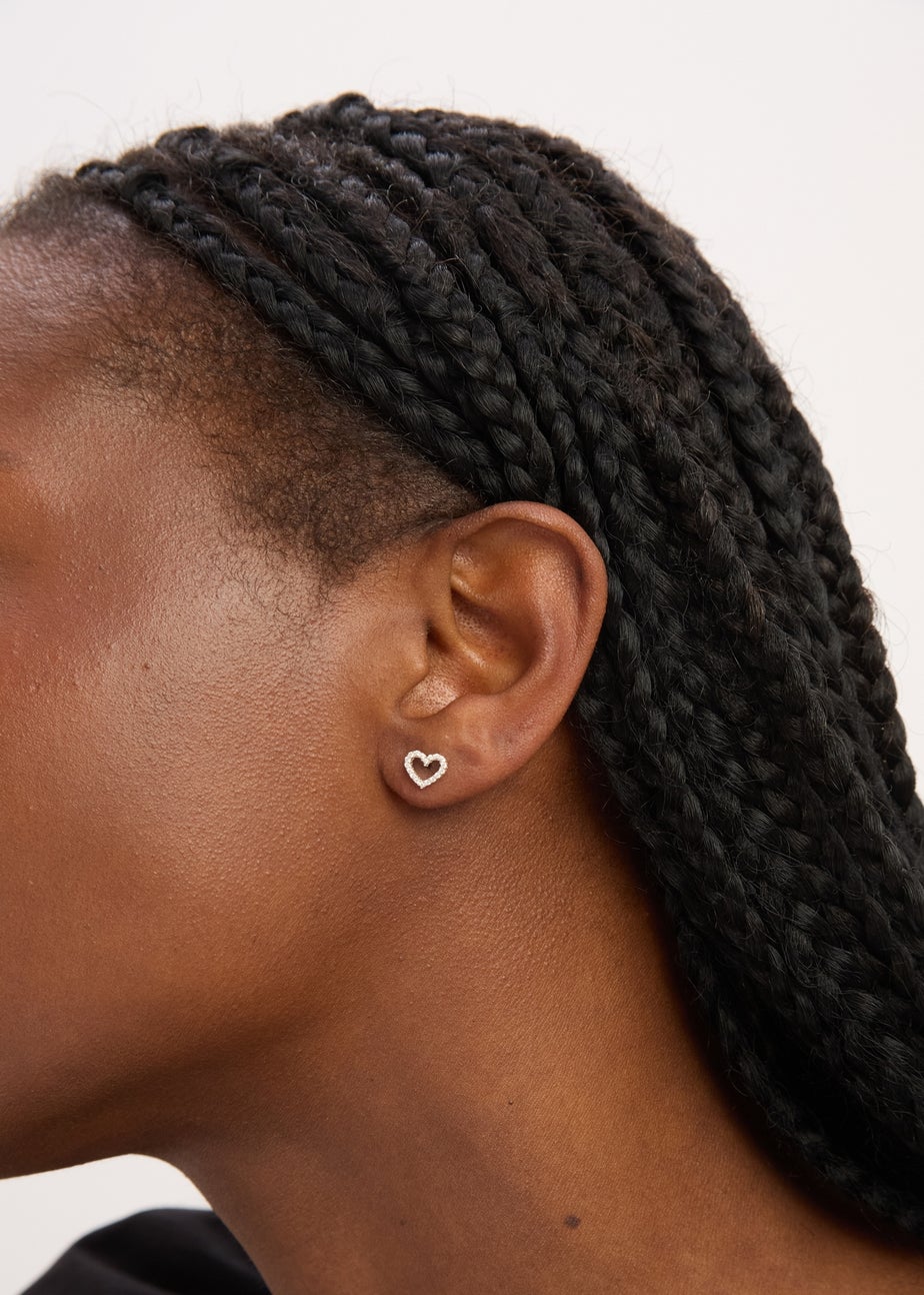 Simply Silver Sterling Silver 925 Cubic Zirconia Open Heart Earrings Gift Sleeve