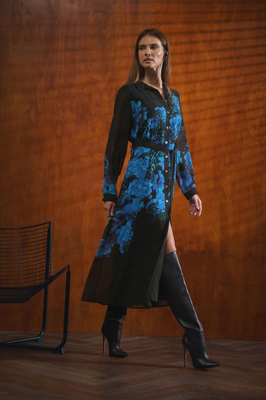 Star By Julien Macdonald Black Floral Print Shirt Dress