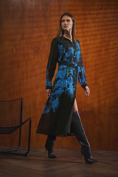 Star By Julien Macdonald Black Floral Print Shirt Dress