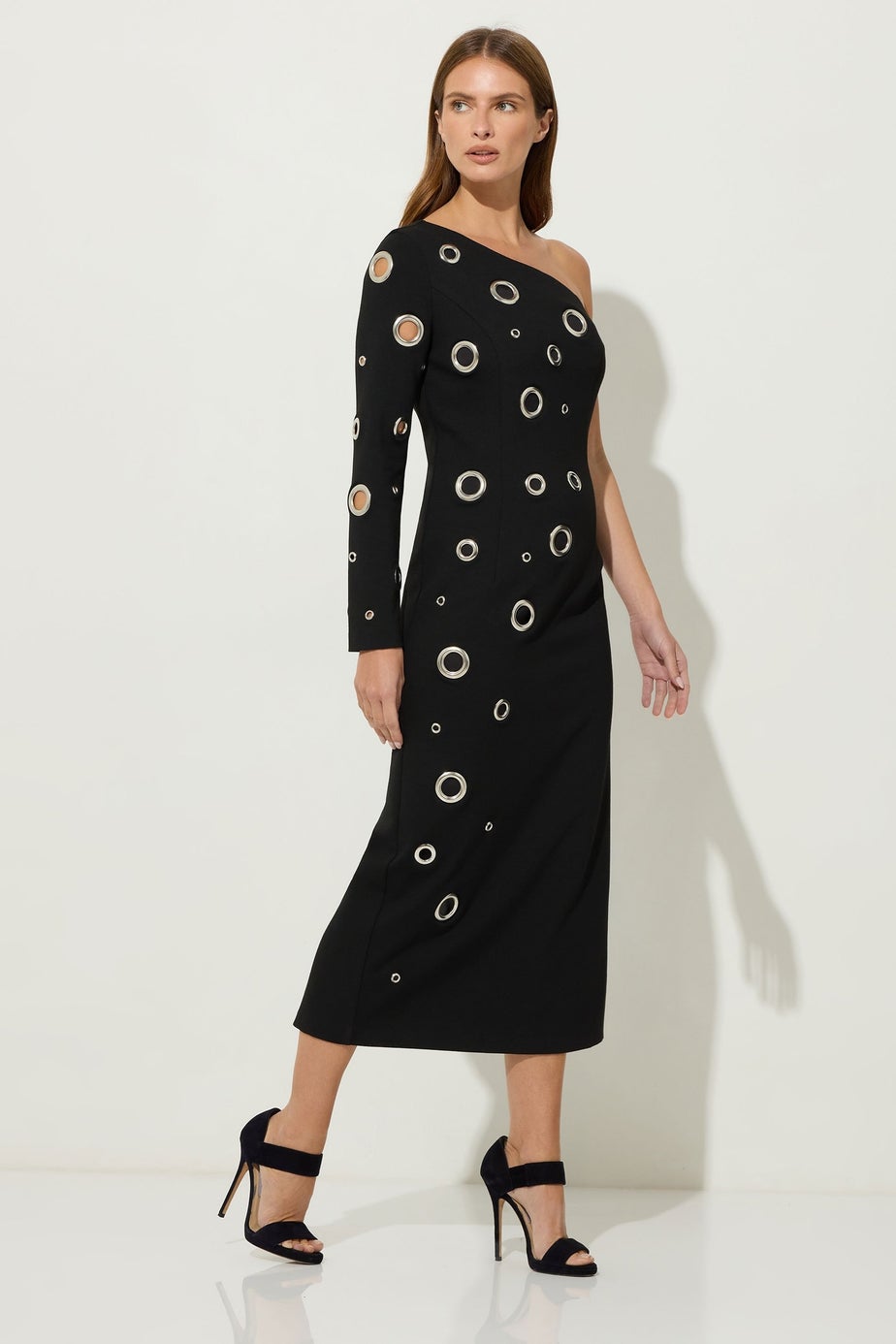 Star By Julien Macdonald Black One Shoulder Eyelet Dress