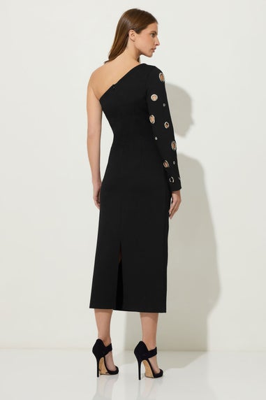 Star By Julien Macdonald Black One Shoulder Eyelet Dress