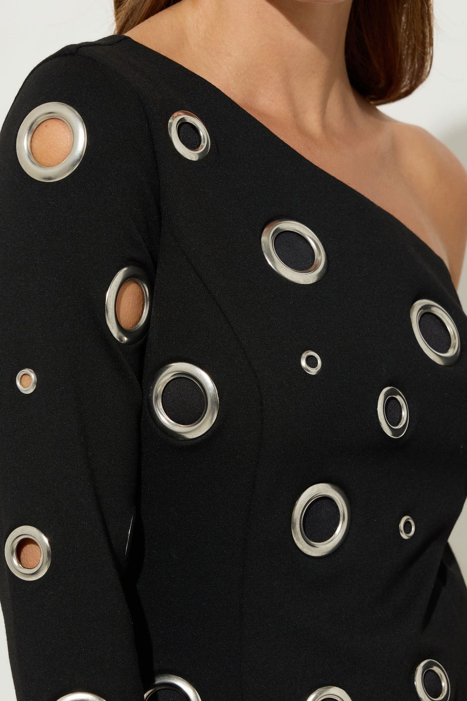 Star By Julien Macdonald Black One Shoulder Eyelet Dress