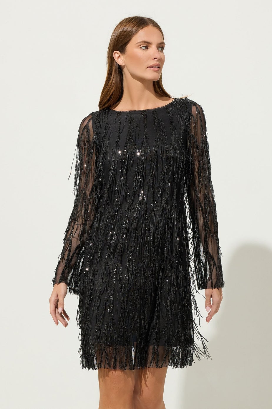 Star By Julien Macdonald Black Sequin Tassel Dress