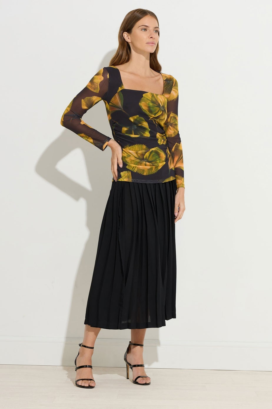 Star By Julien Macdonald Yellow Floral Square Neck Mesh Top