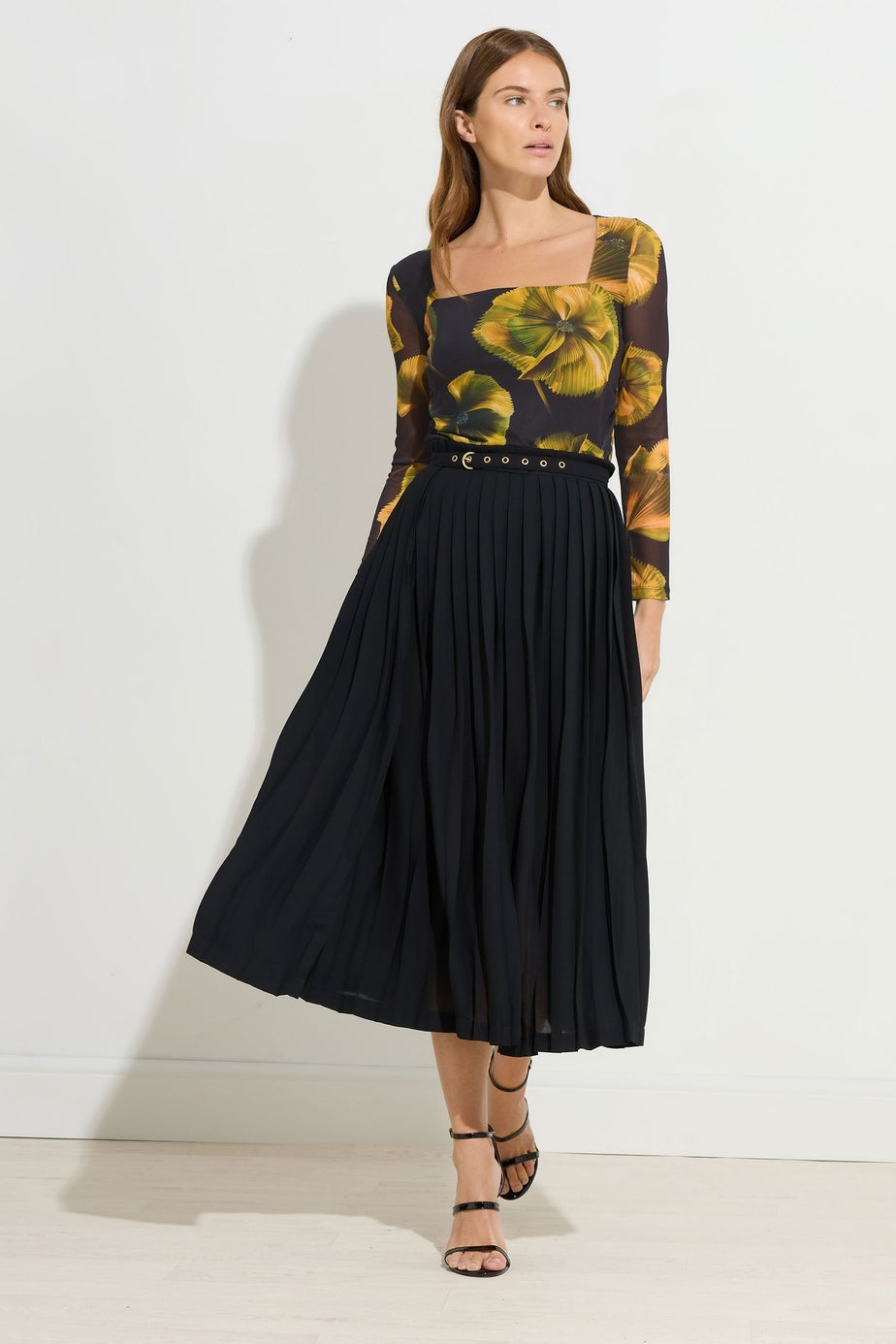 Star By Julien Macdonald Yellow Floral Square Neck Mesh Top