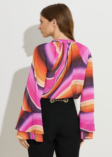 Star By Julien Macdonald Pink Abstract Flare Sleeve Blouse