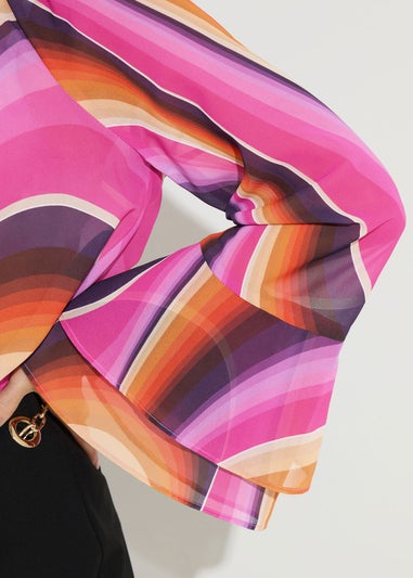 Star By Julien Macdonald Pink Abstract Flare Sleeve Blouse