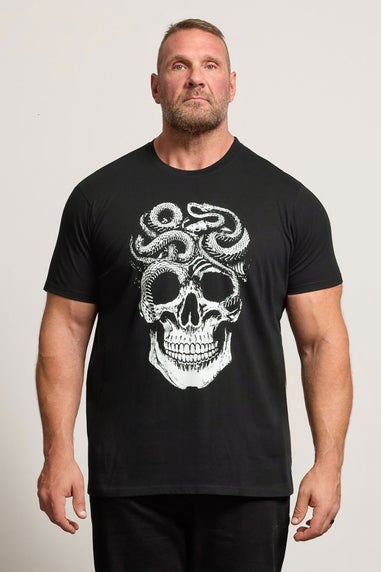 BadRhino Black Skull & Snake Print Graphic T-Shirt