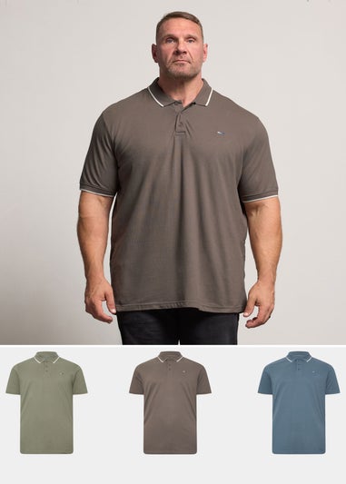 BadRhino 3 Pack Blue/Green/Brown Tipped Polo Shirt