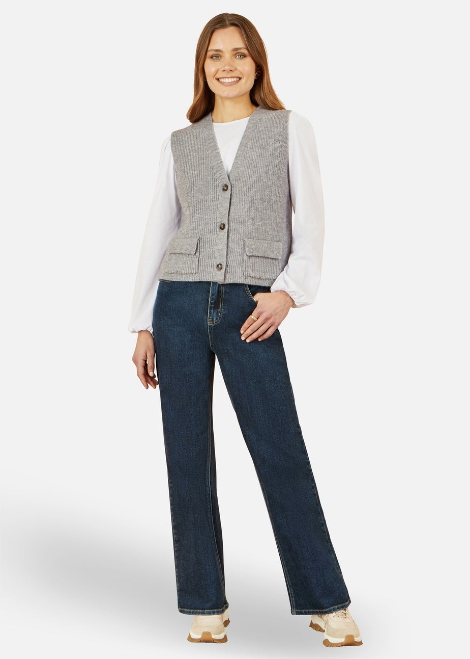 Yumi Grey Knitted Pullover Waistcoat