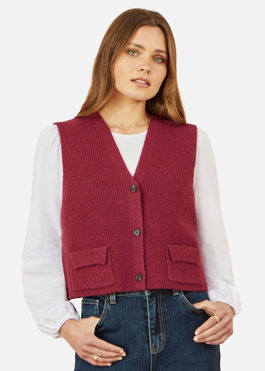 Yumi Burgundy Knitted Pullover Waistcoat