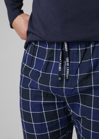 Tokyo Laundry Blue Cotton Checked Pyjama Trousers