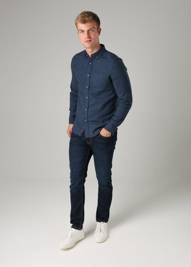 Tokyo Laundry Dark Blue Checked Cotton Corduroy Long Sleeve Shirt