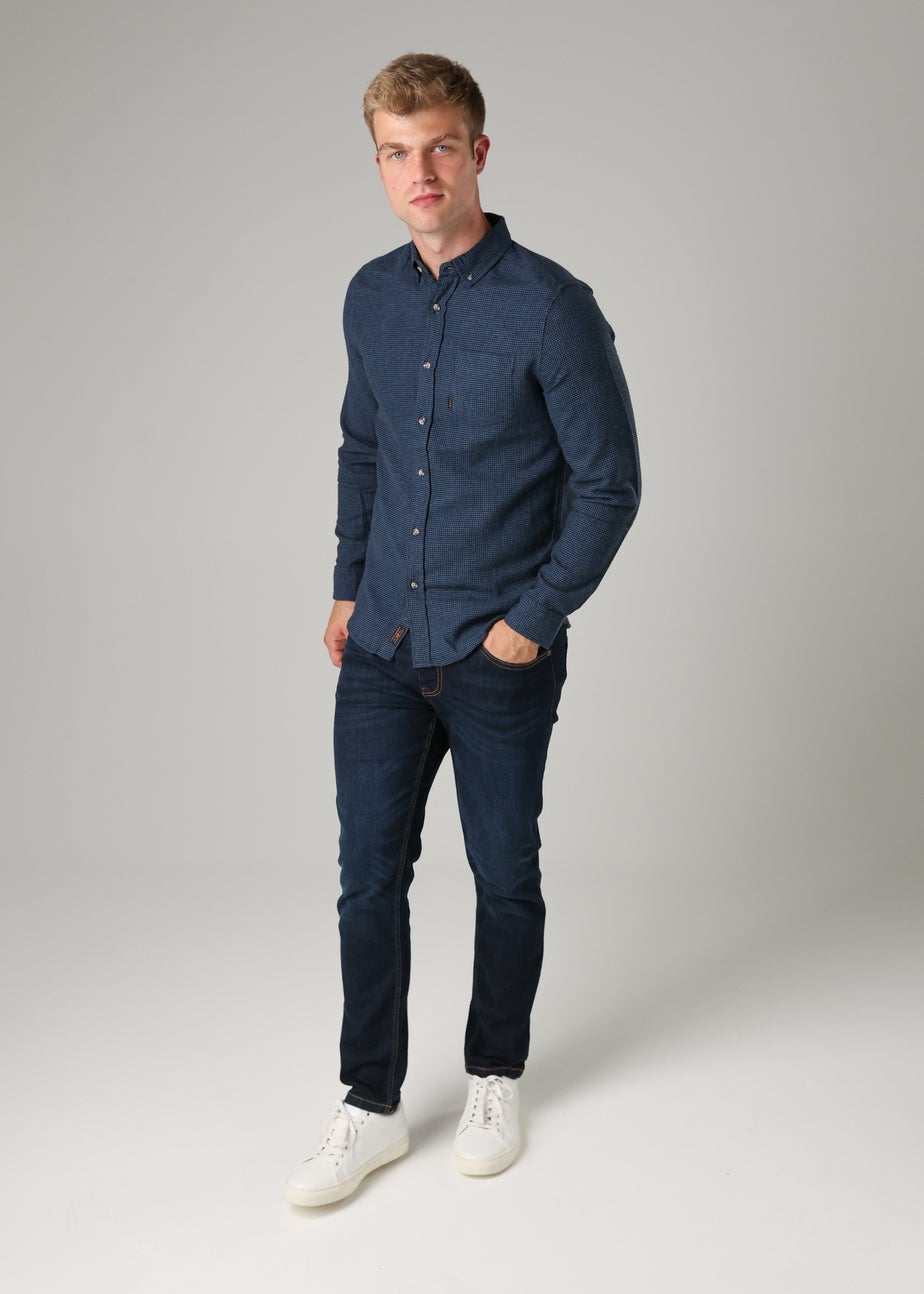 Tokyo Laundry Dark Blue Checked Cotton Corduroy Long Sleeve Shirt