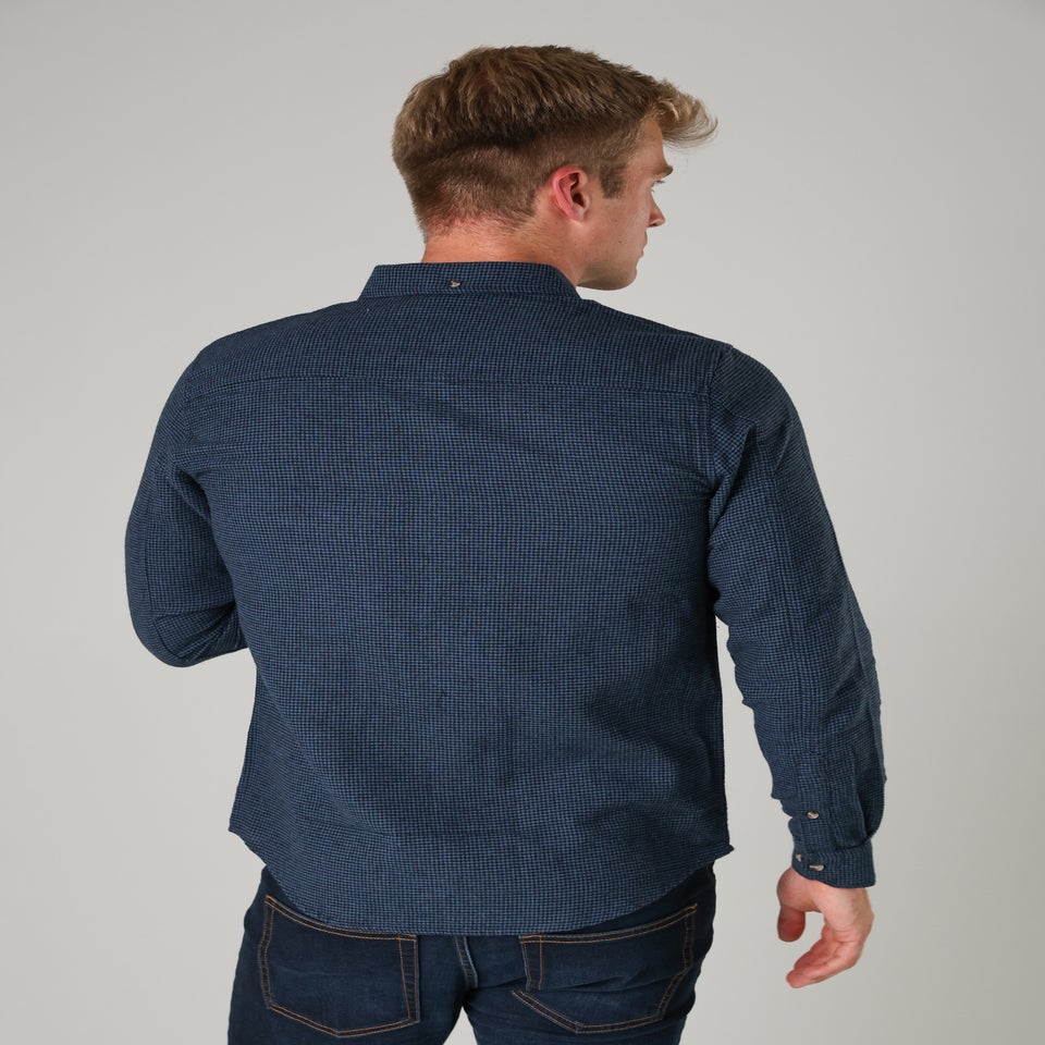 Tokyo Laundry Dark Blue Checked Cotton Corduroy Long Sleeve Shirt