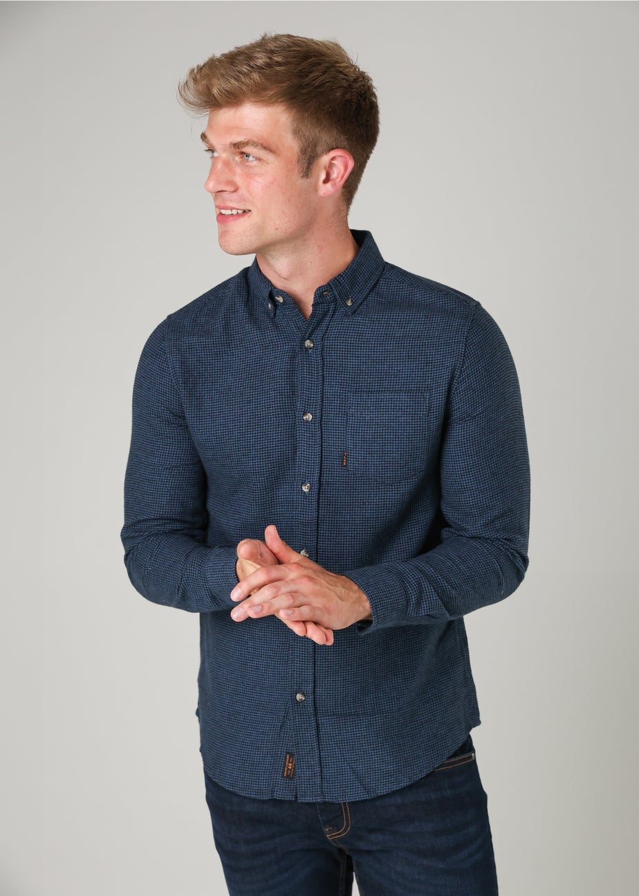 Tokyo Laundry Dark Blue Checked Cotton Corduroy Long Sleeve Shirt