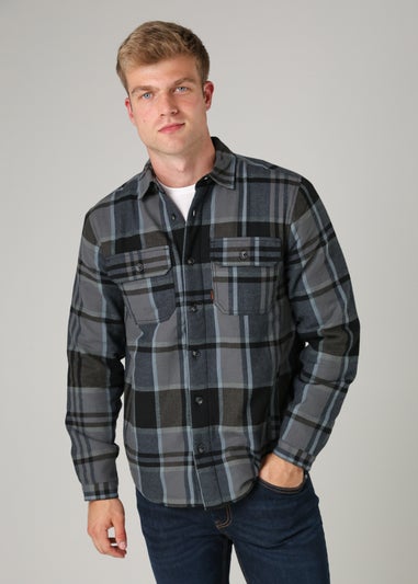 Tokyo Laundry Black Cotton Checked Long Sleeve Shirt with Sherpa Lining