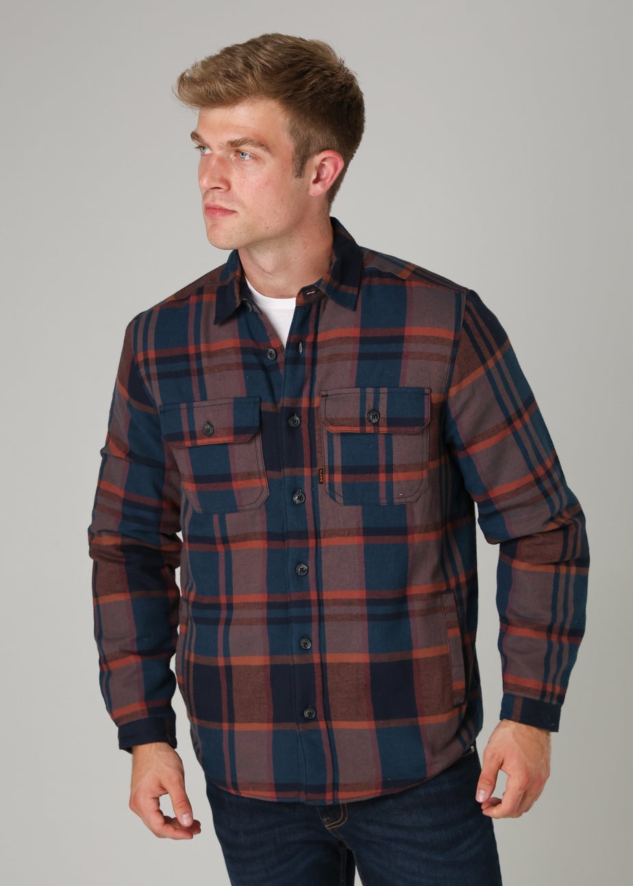 Tokyo Laundry Navy Cotton Checked Long Sleeve Shirt with Sherpa Lining