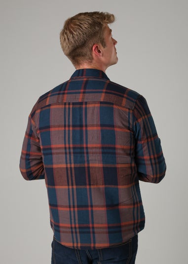 Tokyo Laundry Navy Cotton Checked Long Sleeve Shirt with Sherpa Lining