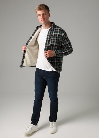 Tokyo Laundry Dark Green Checked Padded Shirt with Sherpa Lining