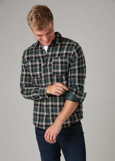 Tokyo Laundry Dark Green Checked Padded Shirt with Sherpa Lining