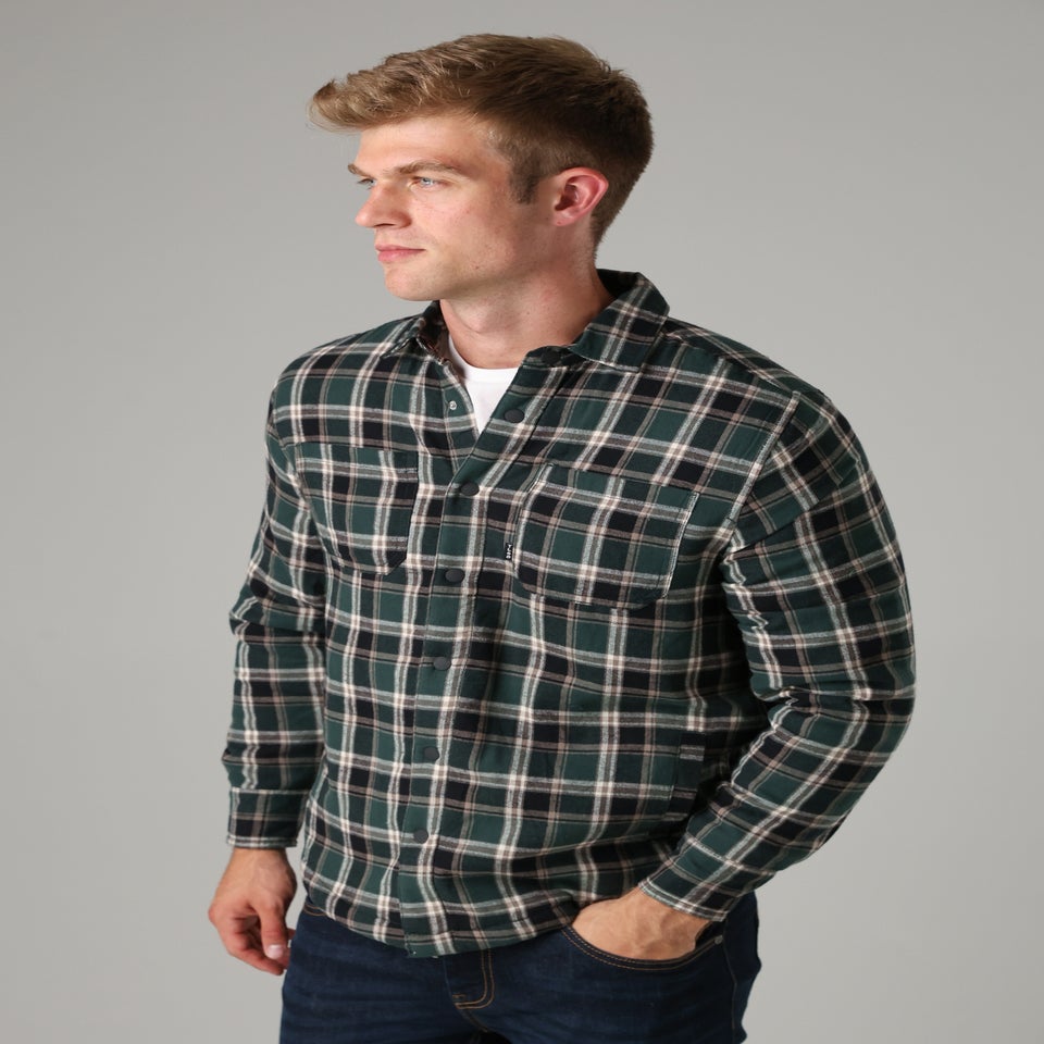 Tokyo Laundry Dark Green Checked Padded Shirt with Sherpa Lining
