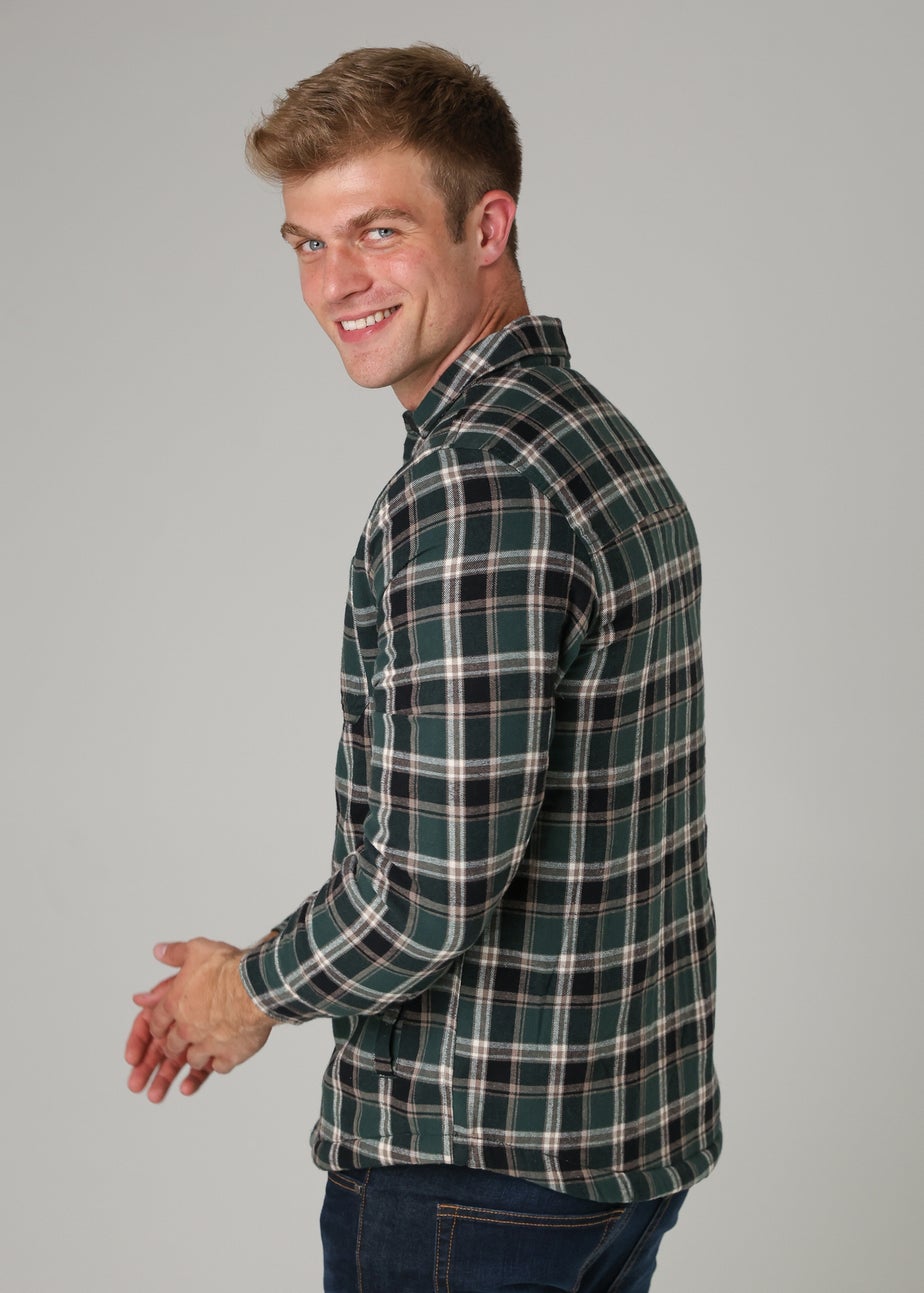 Tokyo Laundry Dark Green Checked Padded Shirt with Sherpa Lining