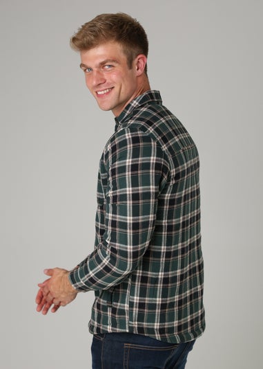 Tokyo Laundry Dark Green Checked Padded Shirt with Sherpa Lining